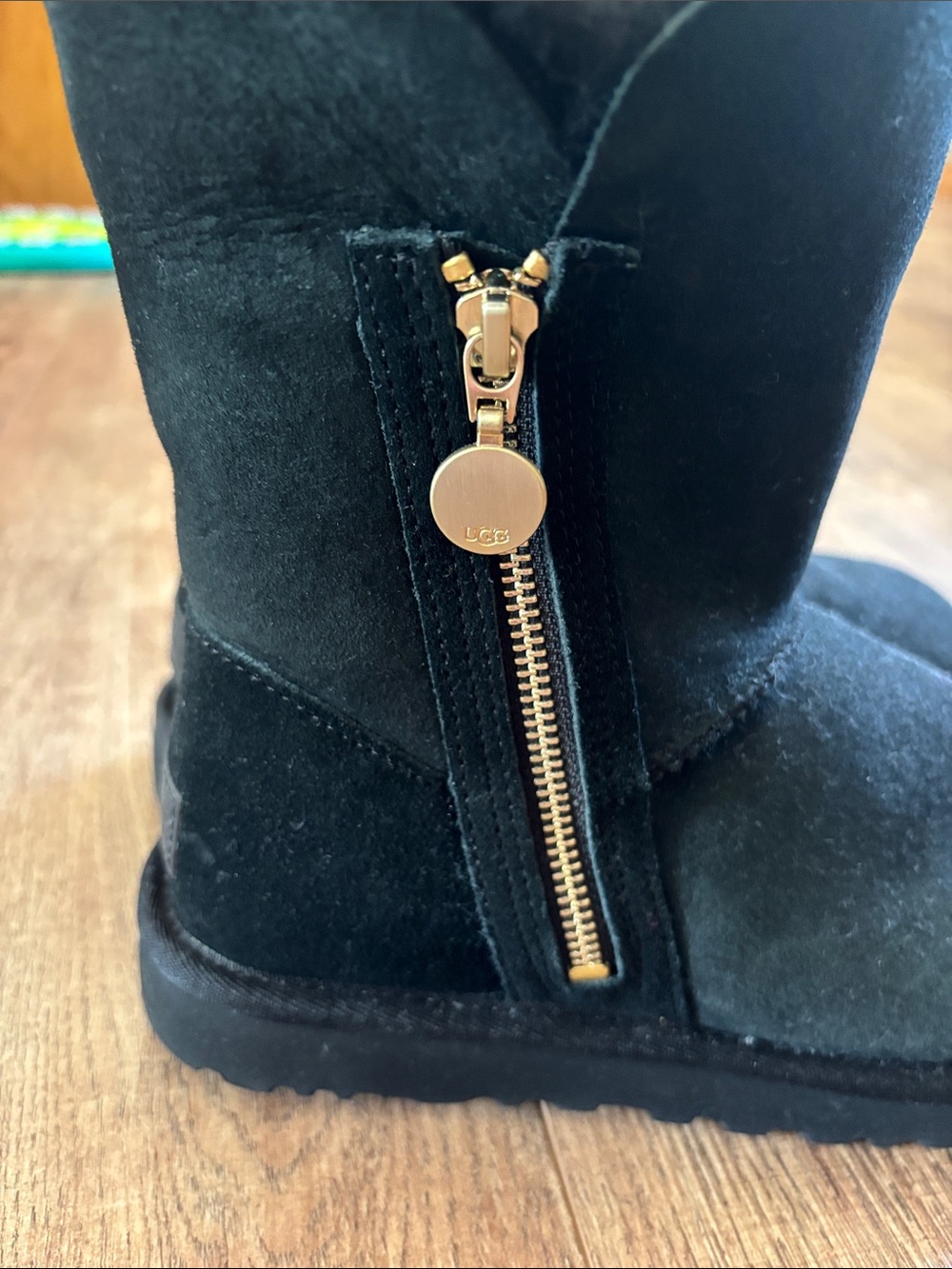 UGG Black Suede-Look Faux Fur Zip Winter Boots - Picture 2 of 5